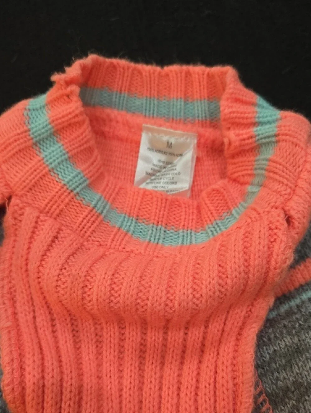 Heart-Accent Coral & Gray Knit Dog Sweater #693